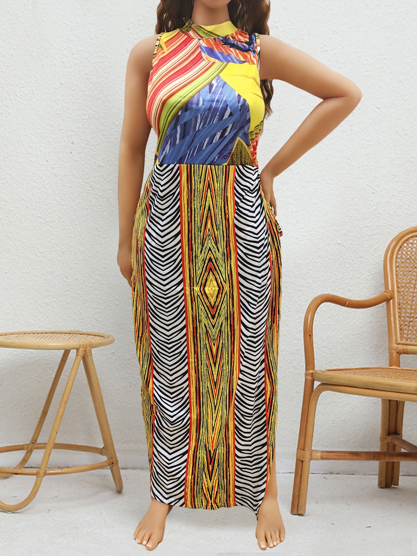 Damen Maxi-Kleid mit fröhlichem Muster R&B