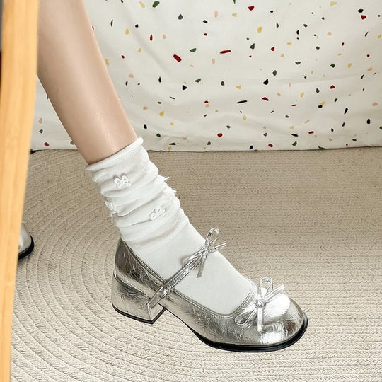 Damen elegante Ballerina-Pumps mit modischen Riemchen und dekorativen Schleifen R&B