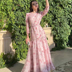 Damen Elegantes Maxikleid mit Spitzenärmeln und floralem Muster R&B