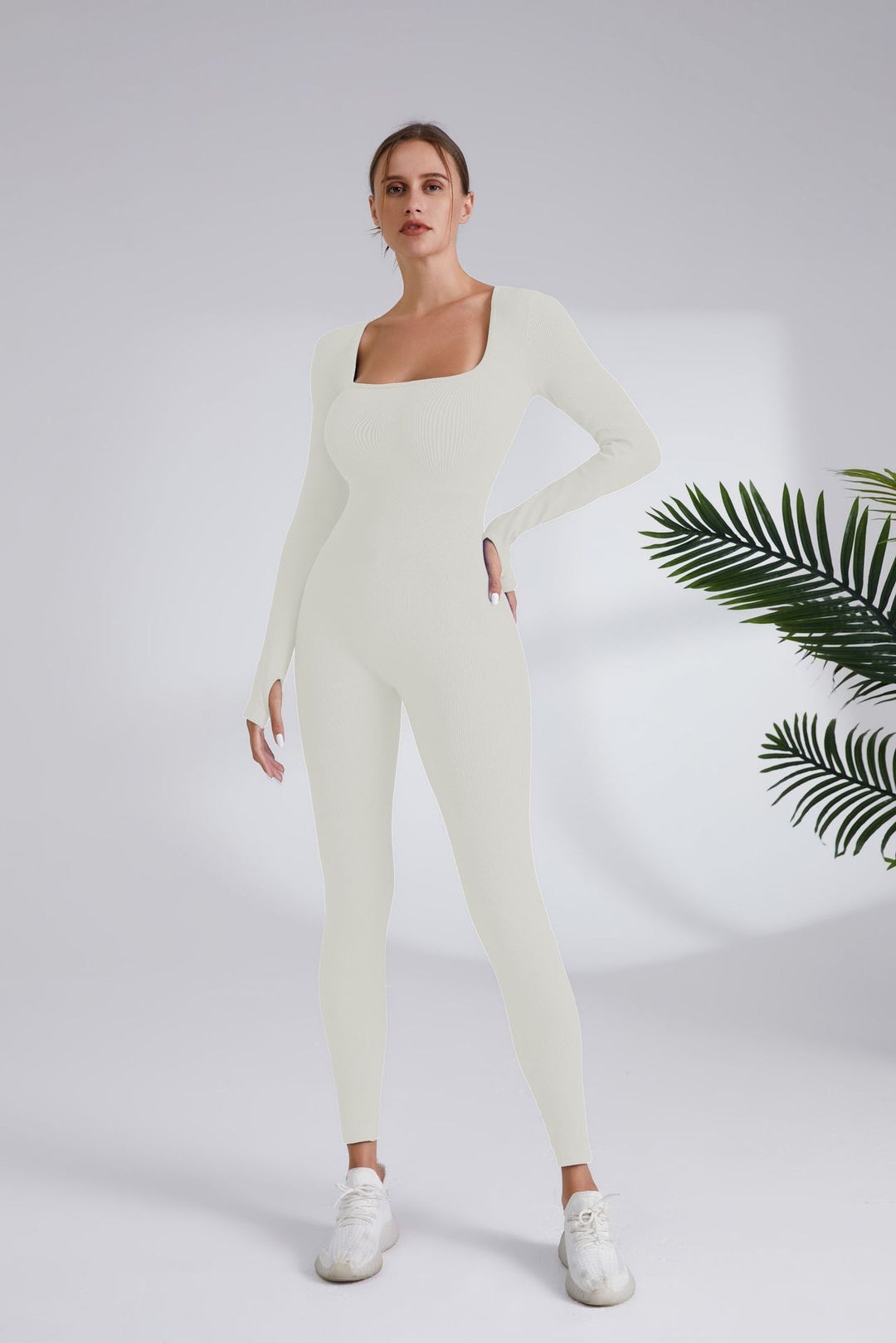 Damen Leggingsanzug mit elegantem Quadrat-Ausschnitt und figurbetonendem Schnitt R&B