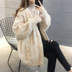 Damen Wabenstrick Oversized Cardigan mit Taschen und Knopfdetail R&B
