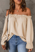 Damen Off-Shoulder Bluse mit Raffungen und weiten Ärmeln R&B