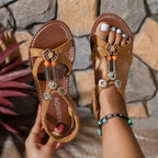 Damen Zehentrenner-Sandalen mit dekorativem Bead-Design R&B