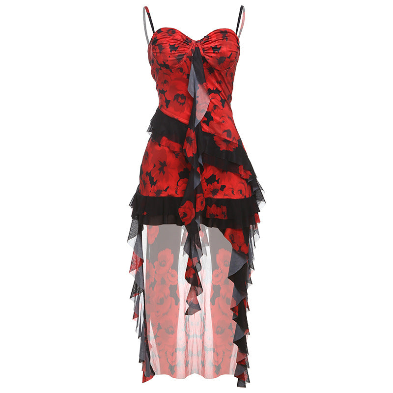 Damen Trägerloses Sommerkleid mit Chiffon-Rüschen R&B