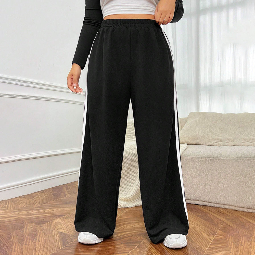 Damen sportliche weite Freizeithose mit seitlichen Kontraststreifen R&B