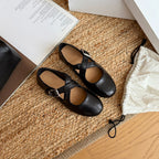 Damen elegante Ballerinas mit modischem Riemchen und hochwertiger Leder-Oberfläche R&B