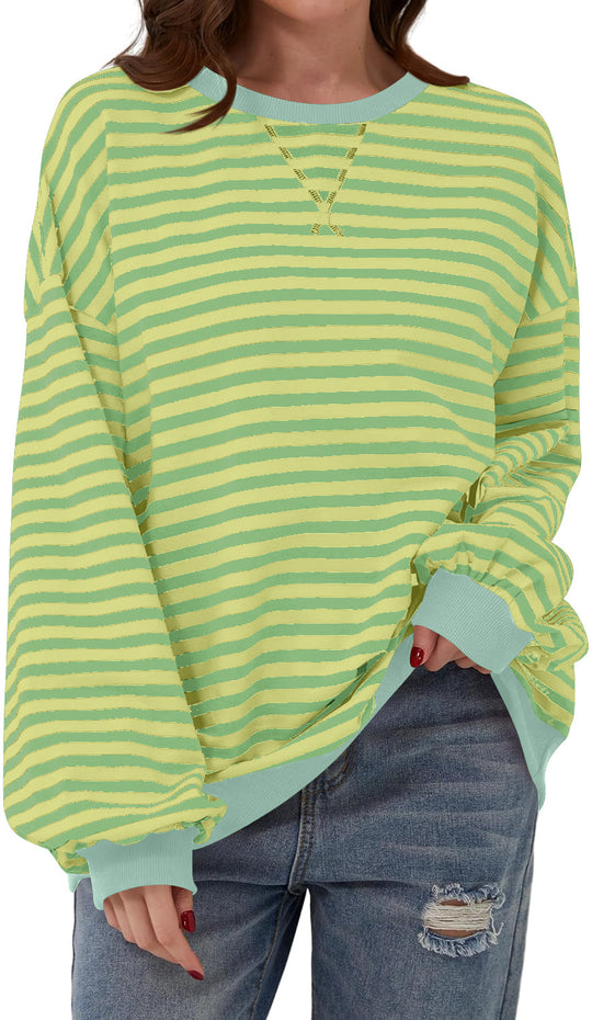 Damen Lässiger Sweatshirt mit bunten Streifen und weitem Schnitt R&B