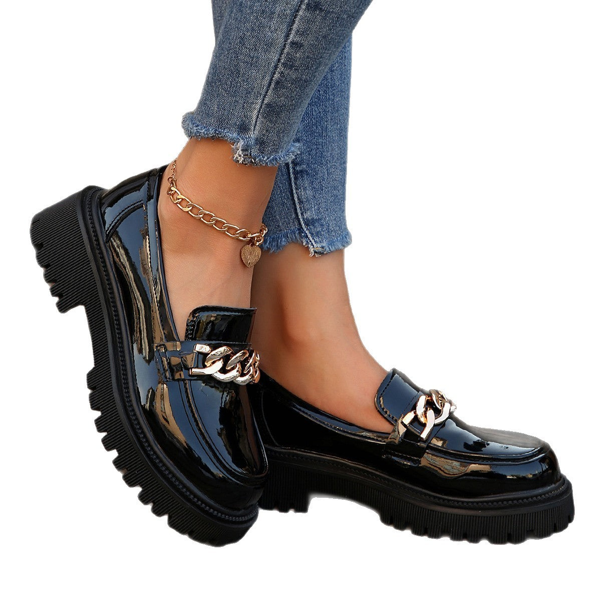 Damen Mokassins mit floralem Design und glänzender Kettenapplikation R&B