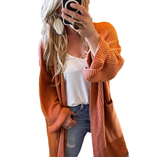 Damen luftige Strickjacke mit praktischen Taschen und lockerer Passform R&B