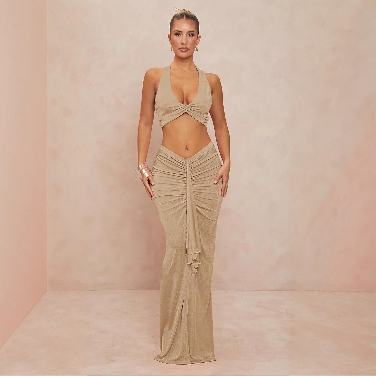 Damen elegantes Bodysuit mit Kreuz-Trageoption und seitlichem Schnitt R&B