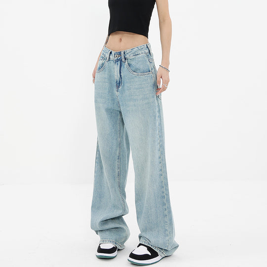 Damen Weite Denim-Jeans mit hoch tailliertem Schnitt und lässigem Design R&B