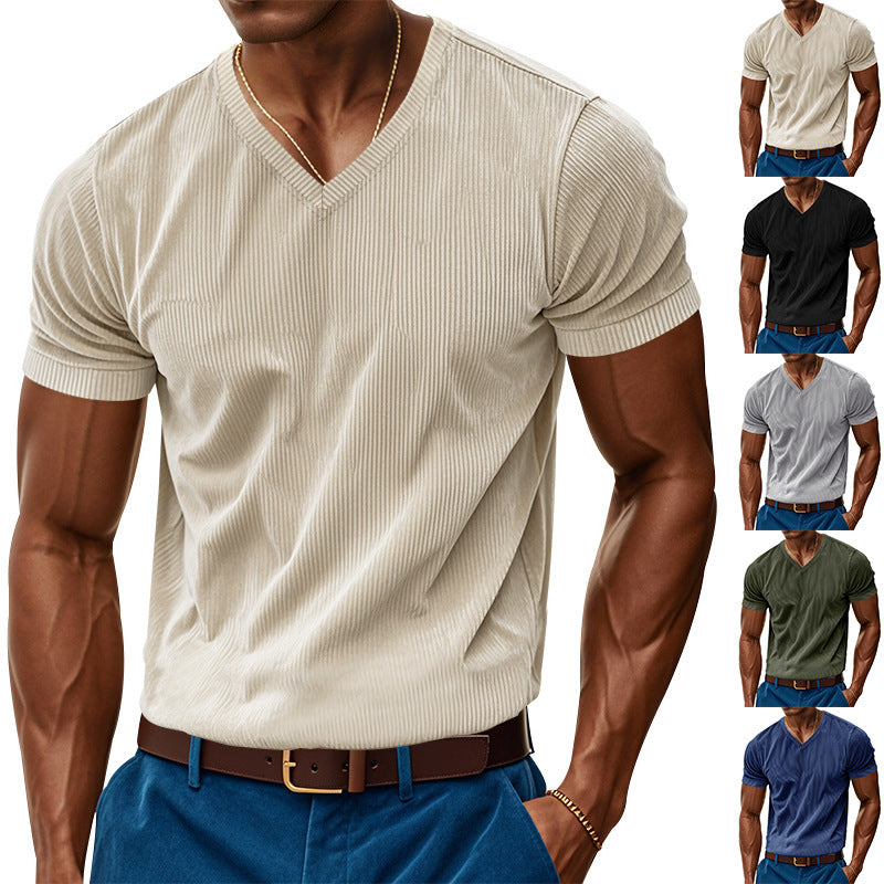 Herren modernes V-Ausschnitt T-Shirt aus strukturiertem Material R&B