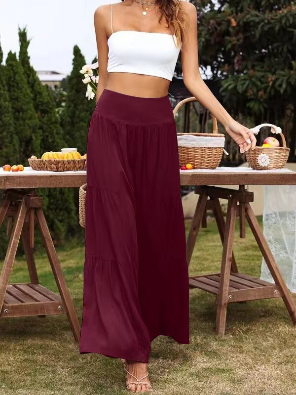 Damen weit geschnittene Sommerpalazzo-Hose mit hohem Bund und plisséierten Details R&B