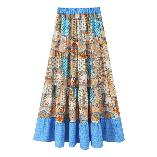 Damen Maxirock mit verspieltem Patchwork-Muster und voluminöser Silhouette R&B