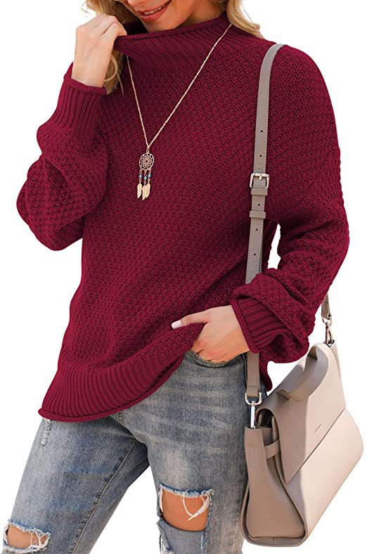 Damen Pullover mit hohem Kragen und strukturiertem Strickmuster R&B
