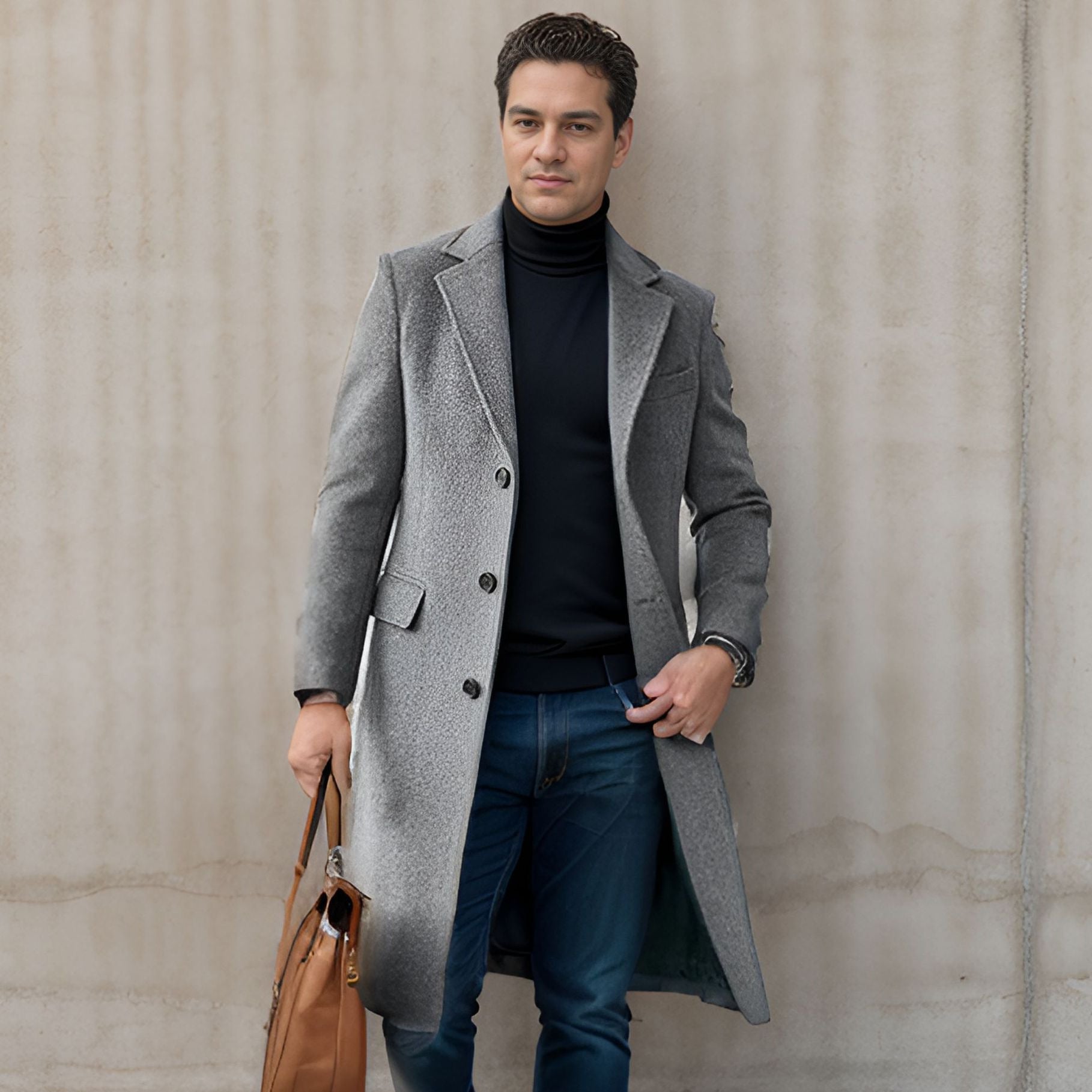 Herren eleganter lange Wool Blend Mantel R&B