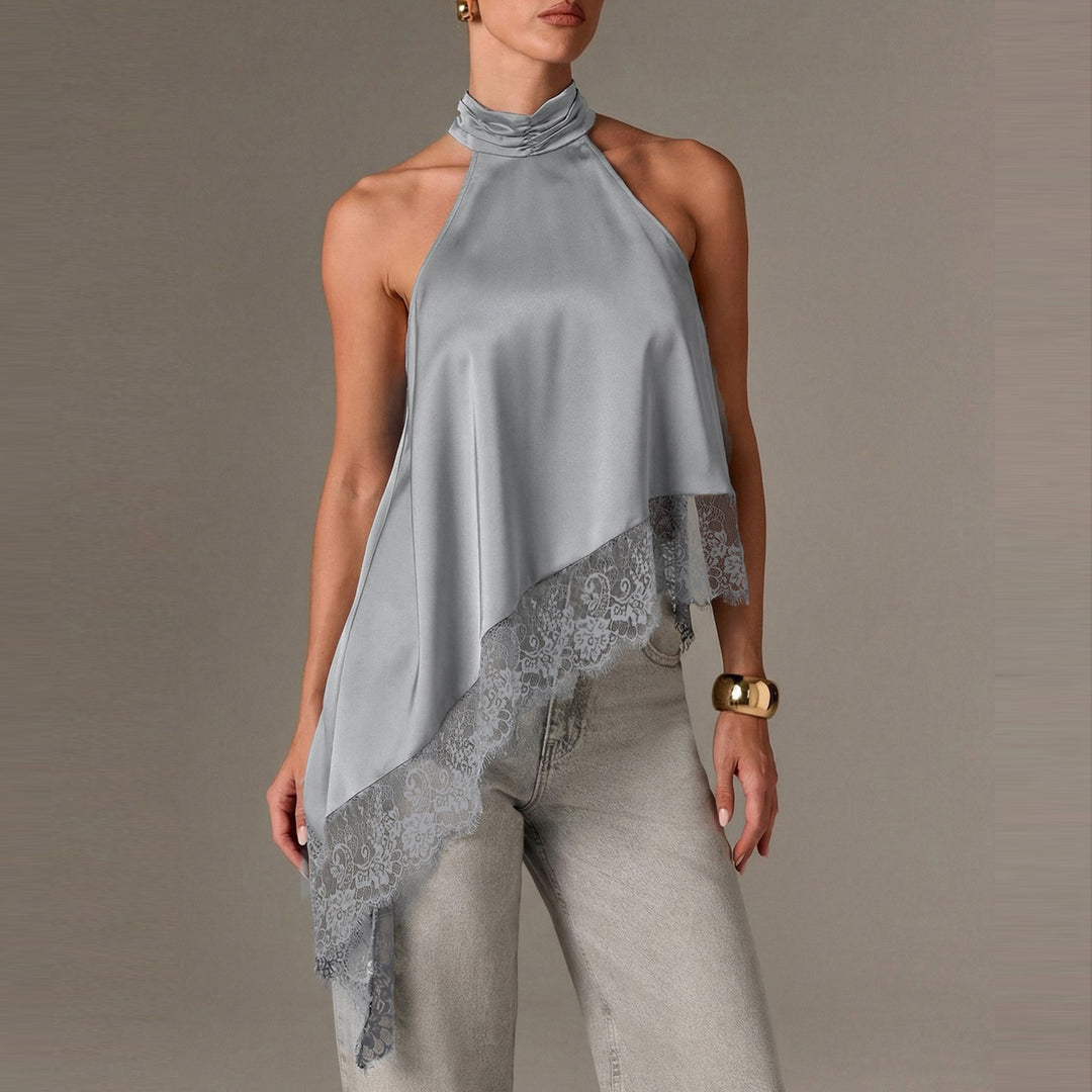 Damen luftiges Chiffon-Top mit eleganter Spitzenverzierung R&B