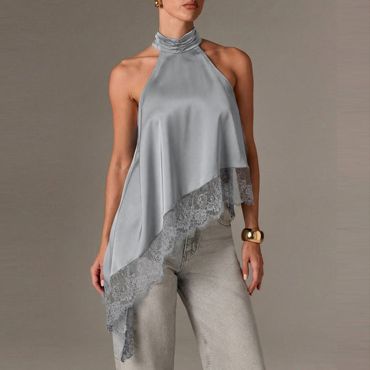 Damen luftiges Chiffon-Top mit eleganter Spitzenverzierung R&B