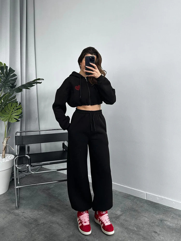 Damen Cropped Hoodie und weite Jogginghose Set R&B