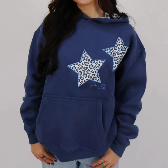 Damen nan Oversize-Kapuzenpullover mit Stern-Applikationen und gefütterter Kapuze R&B