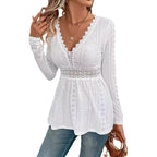 Damen nan romantische Broderie-Anglaise Tunika mit Taillen-Spitzenband und V-Ausschnitt R&B