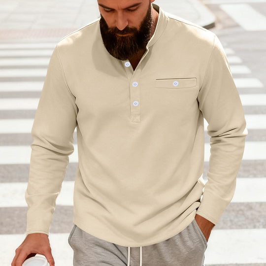 Herren nan lässiges Langarm-Henleyshirt aus Baumwollmischung mit Brusttasche R&B