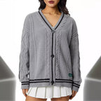 Damen Grob gestrickte Cardigan mit Sternenapplikationen und Knopfverschluss R&B