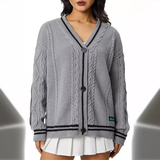 Damen Grob gestrickte Cardigan mit Sternenapplikationen und Knopfverschluss R&B
