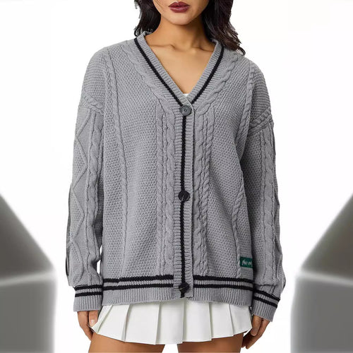Damen Grobstrick-Cardigan mit dekorativen Sternen und kontrastierendem Bund R&B