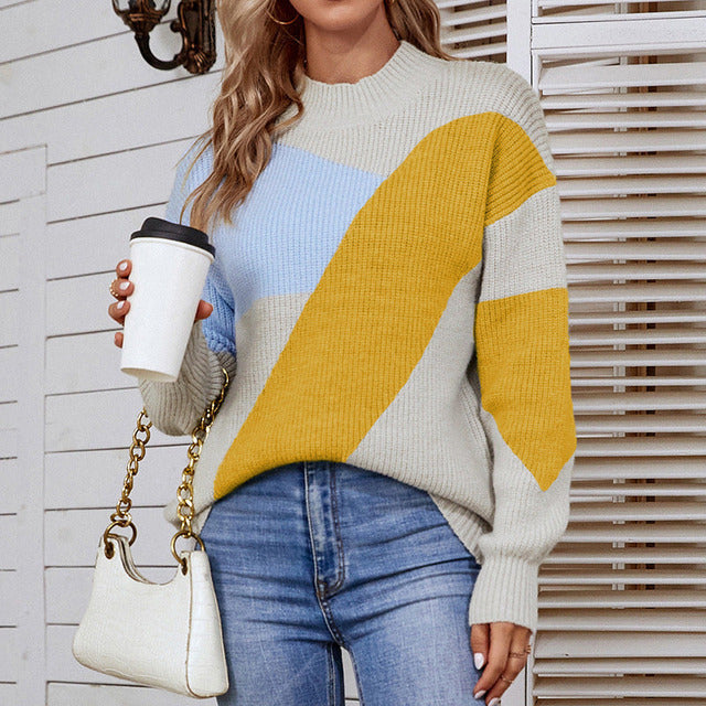 R&B | Strickpullover in Kontrastfarbe
