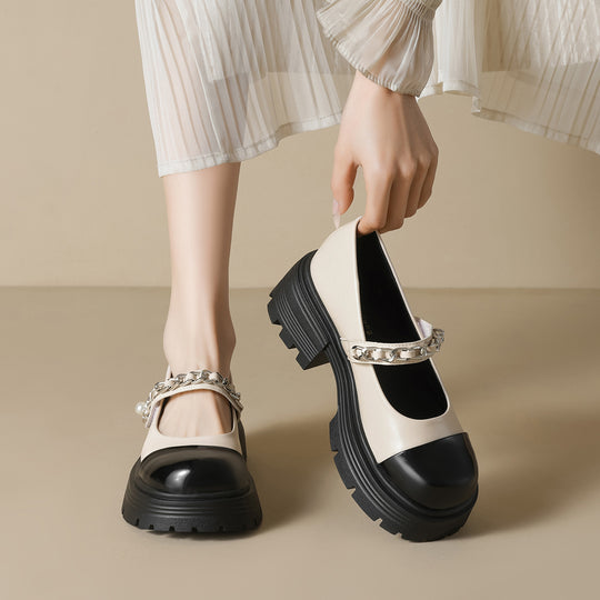 Damen elegante Mary-Jane Schuhe mit modischer Kettenverzierung R&B