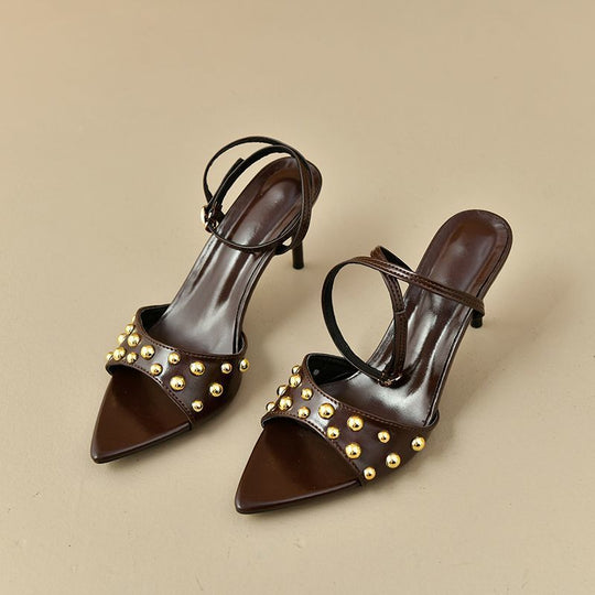 Damen elegante Slingback-Pumps mit goldenen Nieten R&B