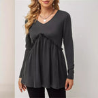 Damen V-Ausschnitt Langarmshirt mit Rüschendetail R&B