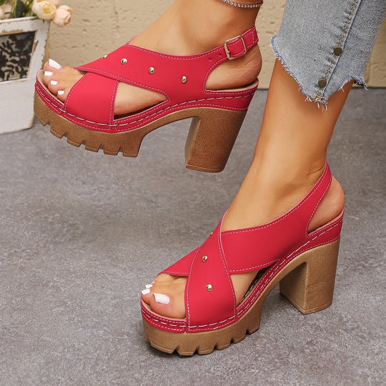 Damen Plateau-Sandalen mit modischem Riemendesign und Schmuckdetails R&B