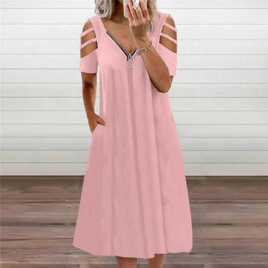 Damen Kleid mit offenen Schultern und tiefem V-Ausschnitt R&B
