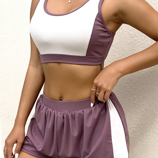 Damen Sportliches Crop-Top Short Set R&B