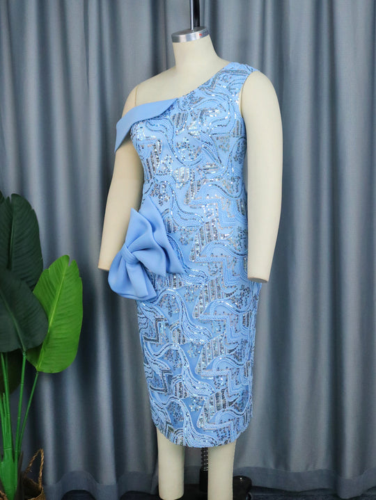 Damen Elegantes Cocktailkleid mit asymmetrischem Design und glitzernden Akzenten R&B