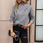 Damen eleganter Pullover mit asymmetrischem Ausschnitt und Knopfdetails R&B