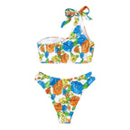 Damen asymmetrischer Bikini mit floralem Design