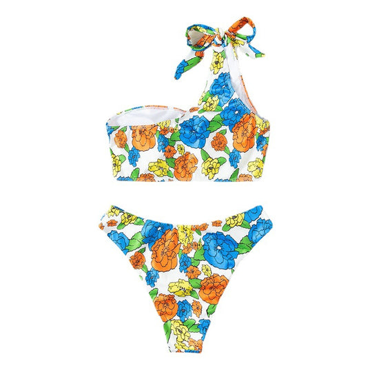 Damen asymmetrischer Bikini mit floralem Design R&B