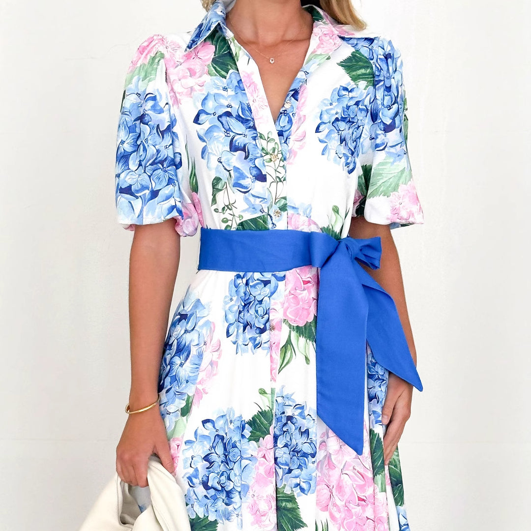 Damen Maxi-Kleid mit Bundfalten und Taillengürtel R&B