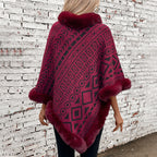 Damen modischer Poncho mit dekorativem Kunstfellkragen