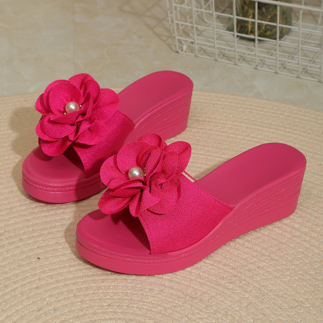 Damen Wedge-Pantoletten mit blütenförmigem Design und bequemer Sohle R&B