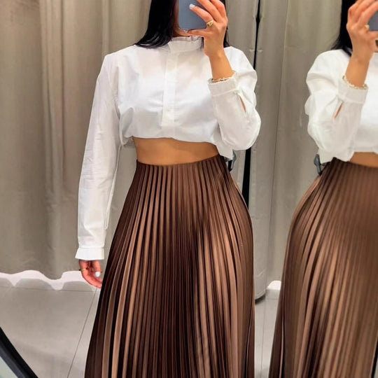 Damen Plissierter Midi-Rock mit elastischem Bund und schönem Schimmer R&B