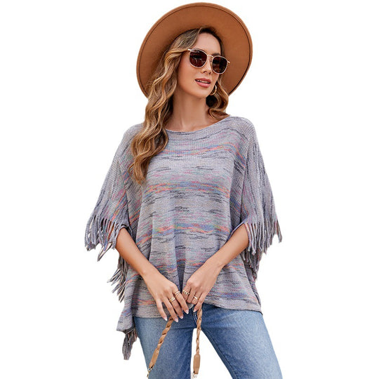 Damen kuscheliger Poncho mit fransigen Details R&B