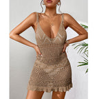 Damen Häkel-Strandkleid mit verstellbaren Trägern und Rüschensaum R&B