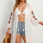 Damen luftiger und eleganter Strandkimono mit floralen Häkelakzenten R&B