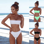 Damen Bandeau-Bikini-Set mit hohem Taillenbund und strukturiertem Stoff