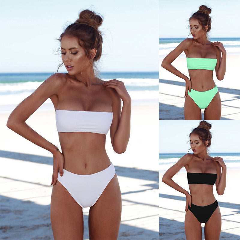 Damen Bandeau-Bikini-Set mit hohem Taillenbund und strukturiertem Stoff
