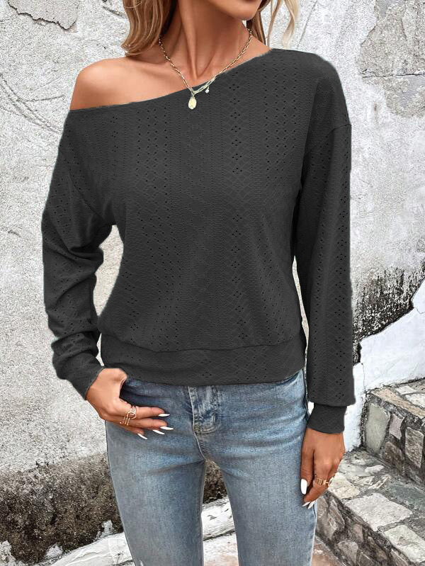 Damen lässiges Sweatshirt mit asymmetrischem Ausschnitt und Lochmuster R&B